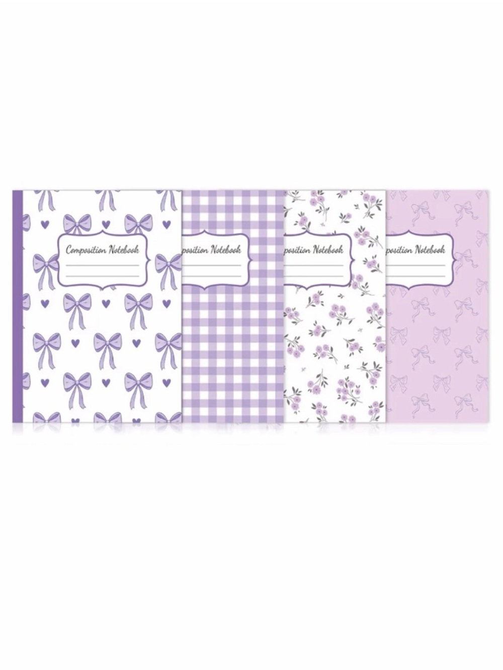 Purple Floral, Plaid and Bow ~9.75” x ~7.5”Composition Notebooks - Set of 4 New